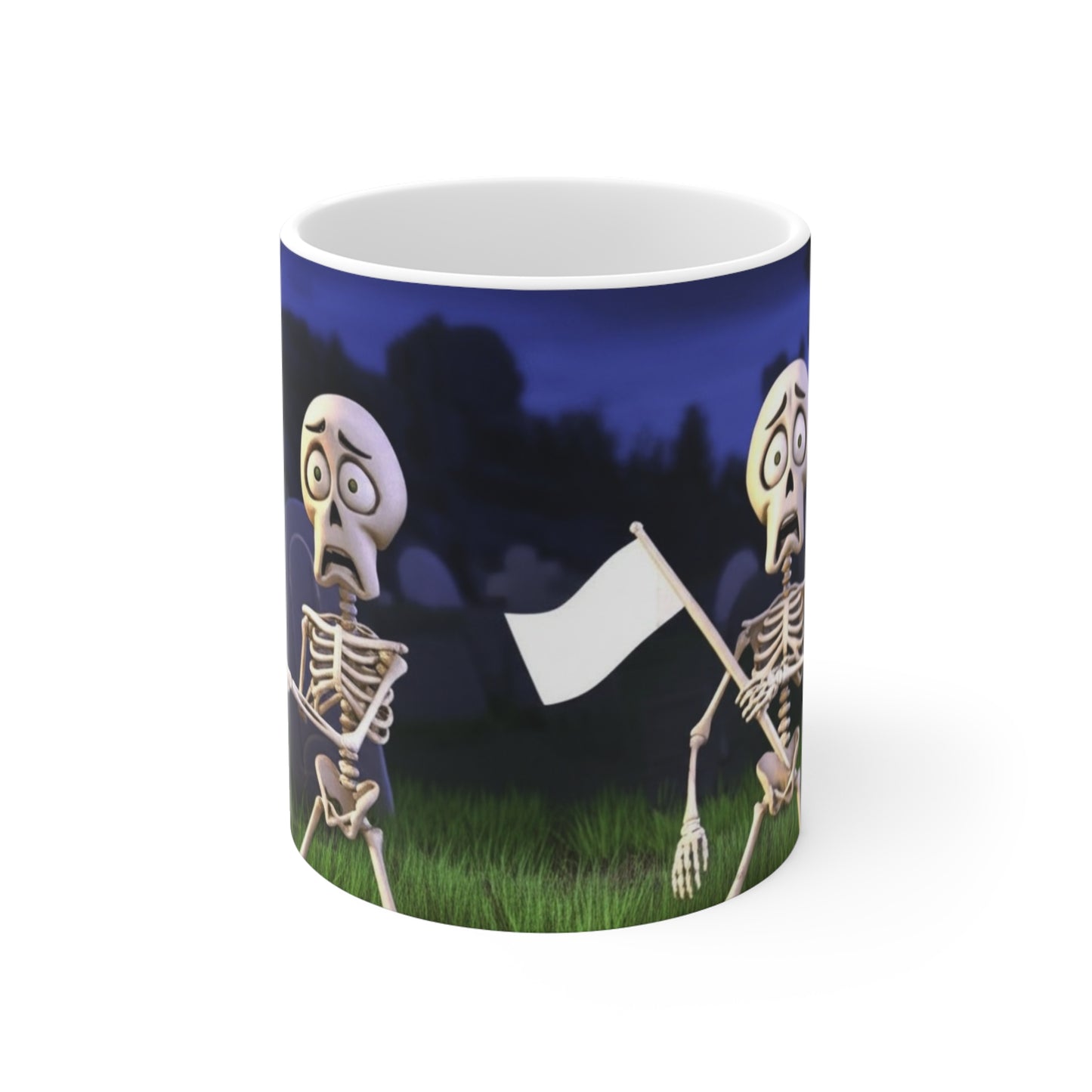 Funny Skeleton Mug, Humorous Coffee Cup, Halloween Gift, Quirky Skeleton Design, Halloween Decor, Skull-Themed Drinkware, 11 0z