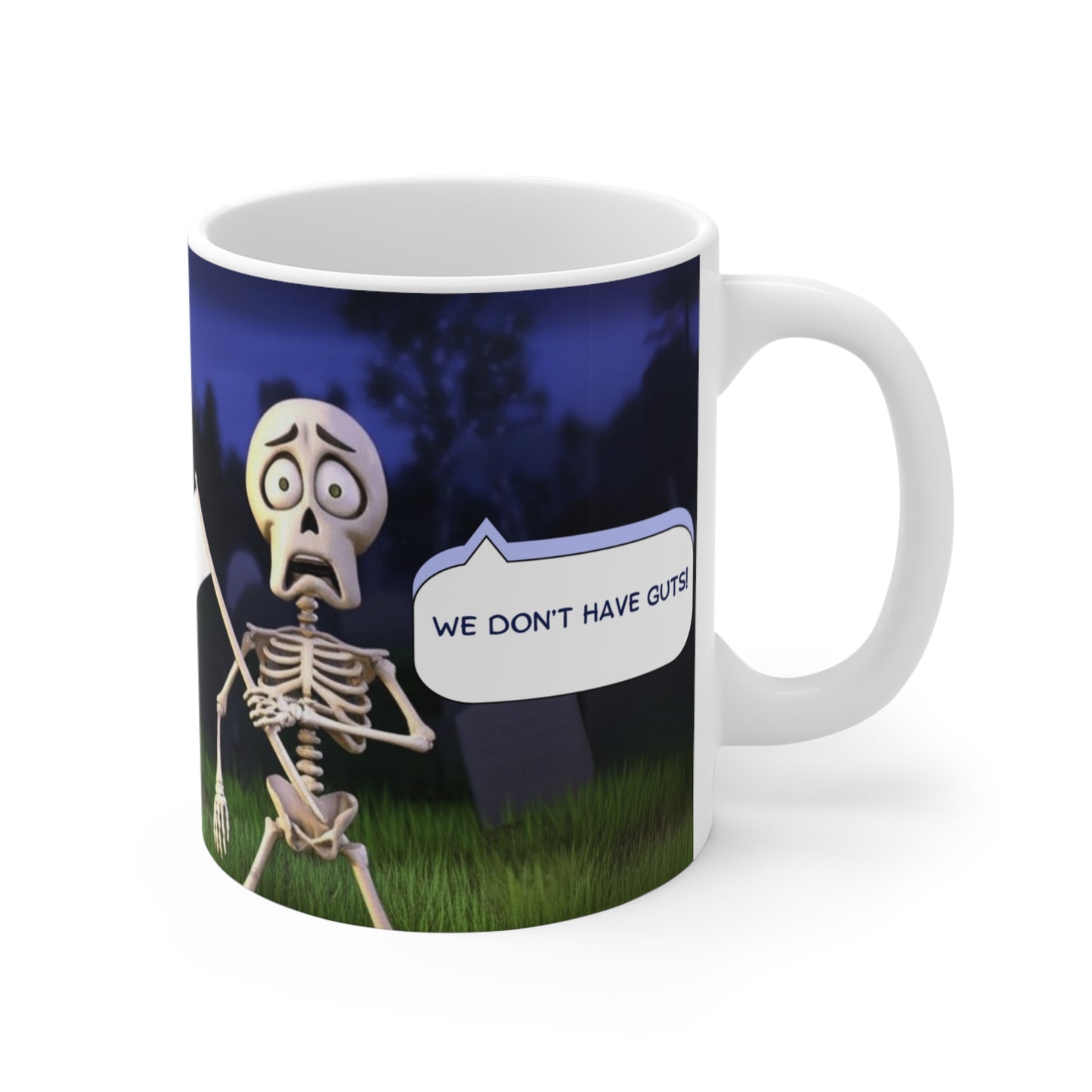 Funny Skeleton Mug, Humorous Coffee Cup, Halloween Gift, Quirky Skeleton Design, Halloween Decor, Skull-Themed Drinkware, 11 0z