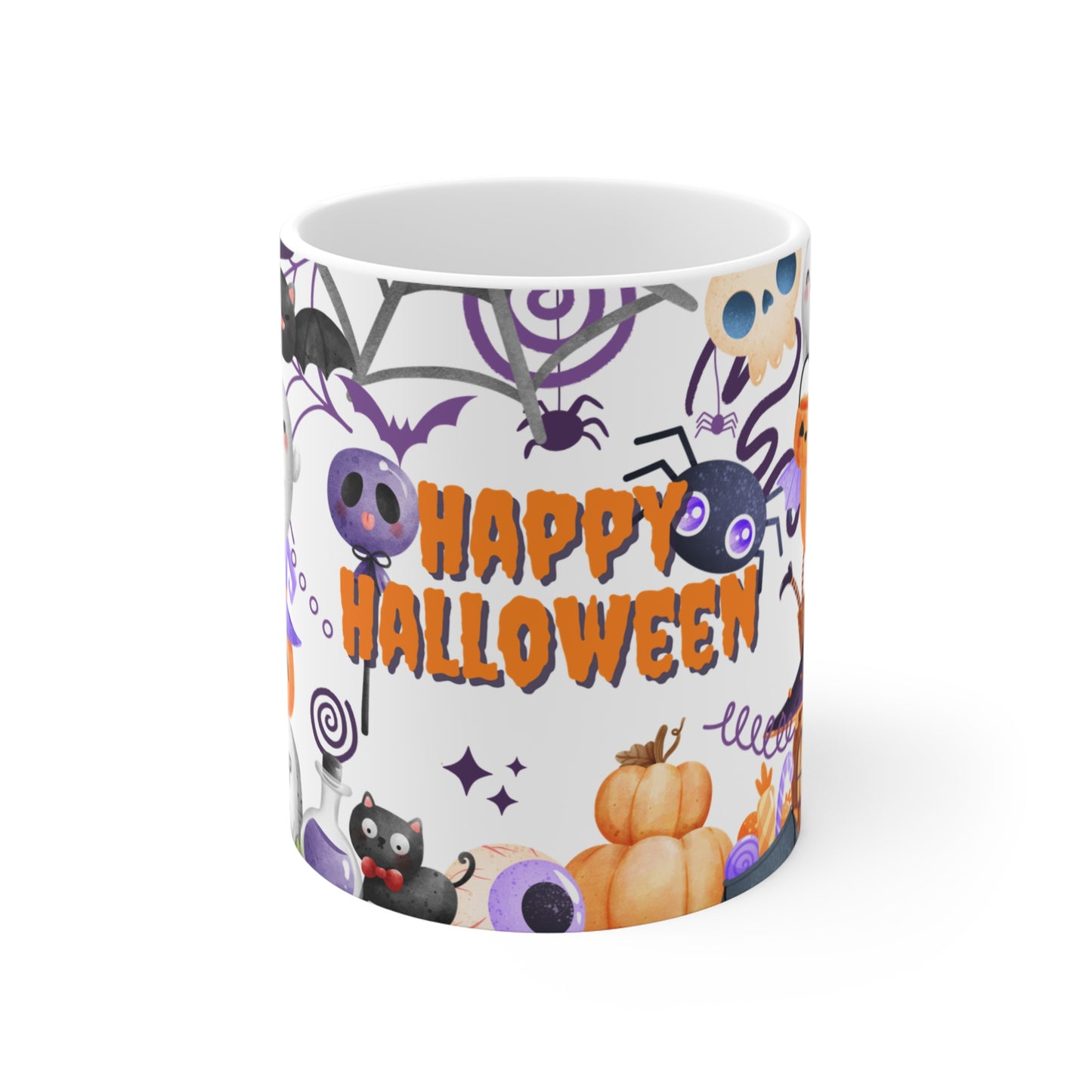Halloween-Mug-11oz-Spooky-Pumpkin-Ghost-Spider-Bat-Witch-Hat-Black-Cat-Potion-White-2