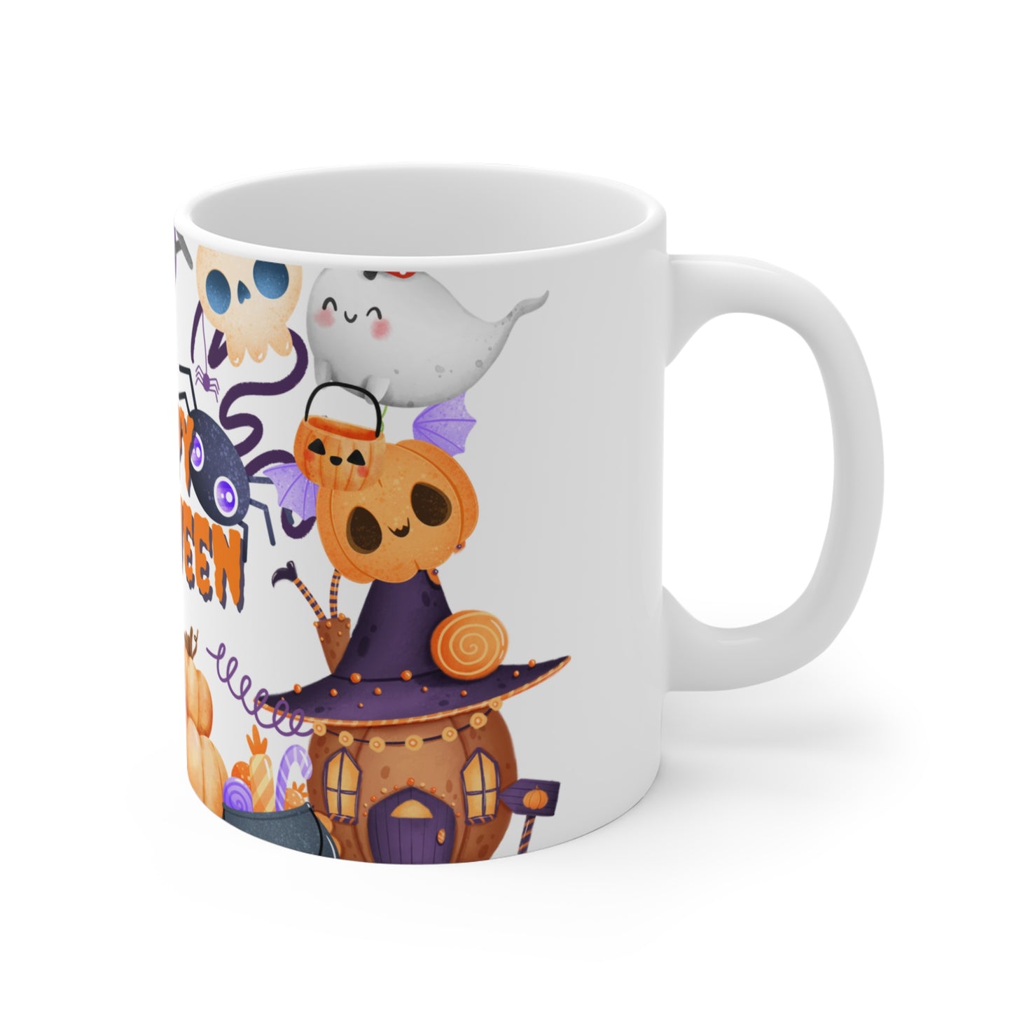 Halloween-Mug-11oz-Spooky-Pumpkin-Ghost-Spider-Bat-Witch-Hat-Black-Cat-Potion-White-3