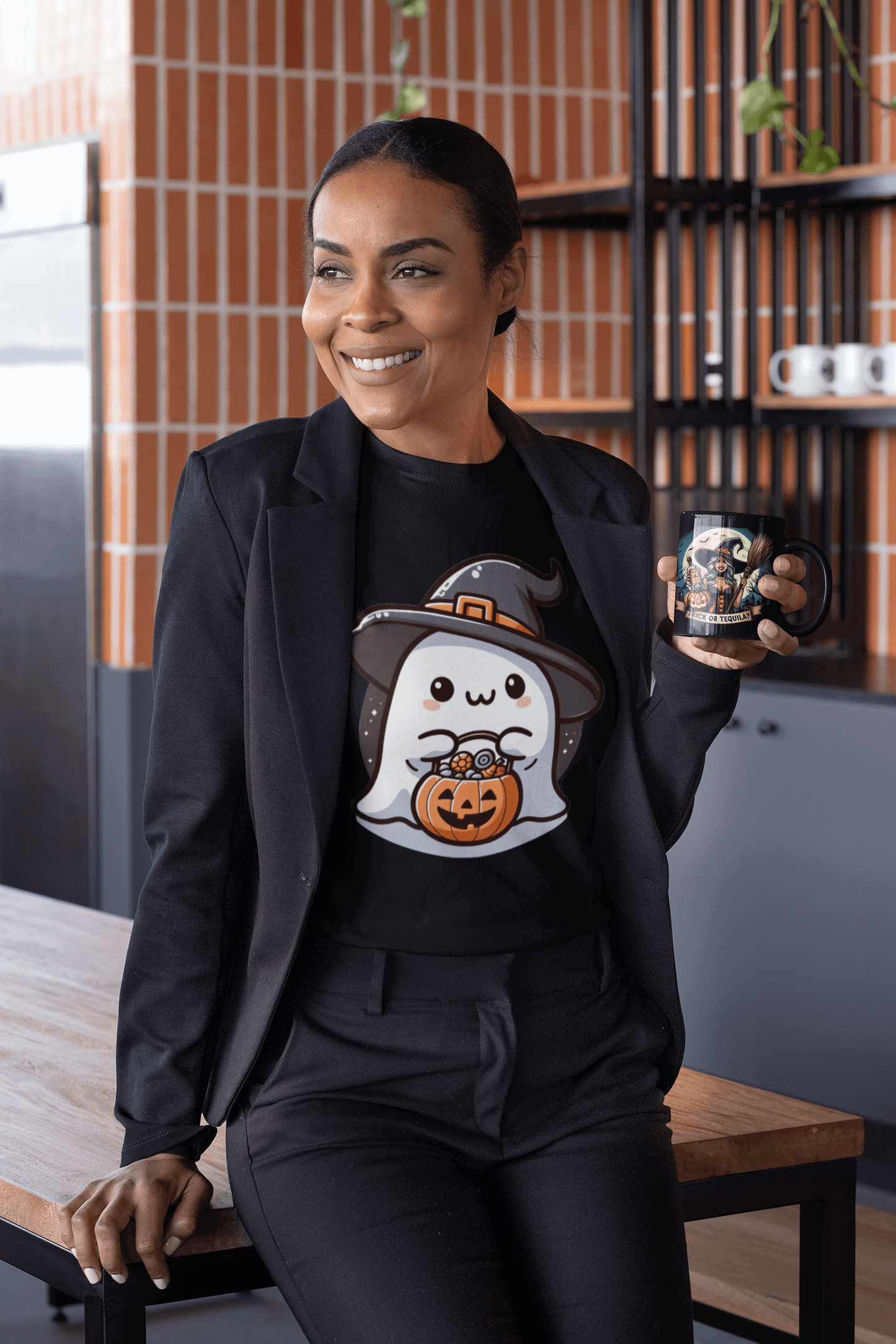 Trick or Tequila? Witch-Themed Halloween Ceramic Mug – 11oz - Dark Blue