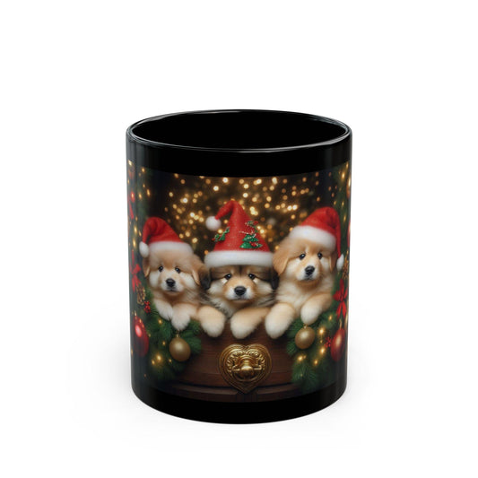 Adorable Christmas Puppies Mug | Festive Holiday Coffee Mug, 11oz - Dark Blue