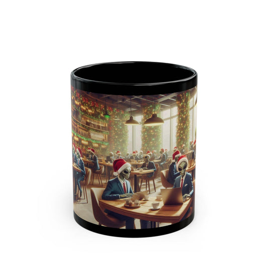 Alien Christmas Café Mug - A Festive and Out-of-This-World Design, 11oz - Dark Blue