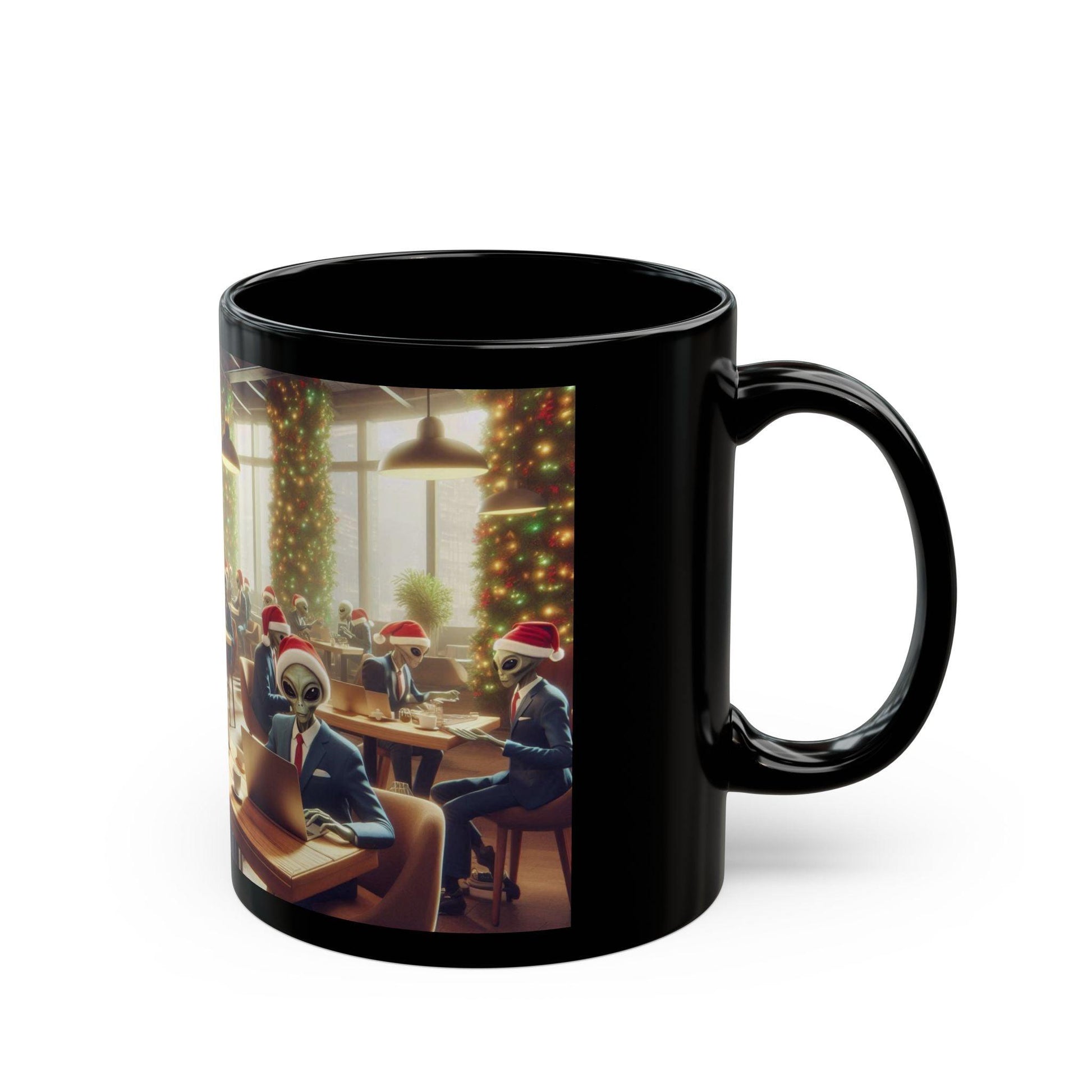 Alien Christmas Café Mug - A Festive and Out-of-This-World Design, 11oz - Dark Blue