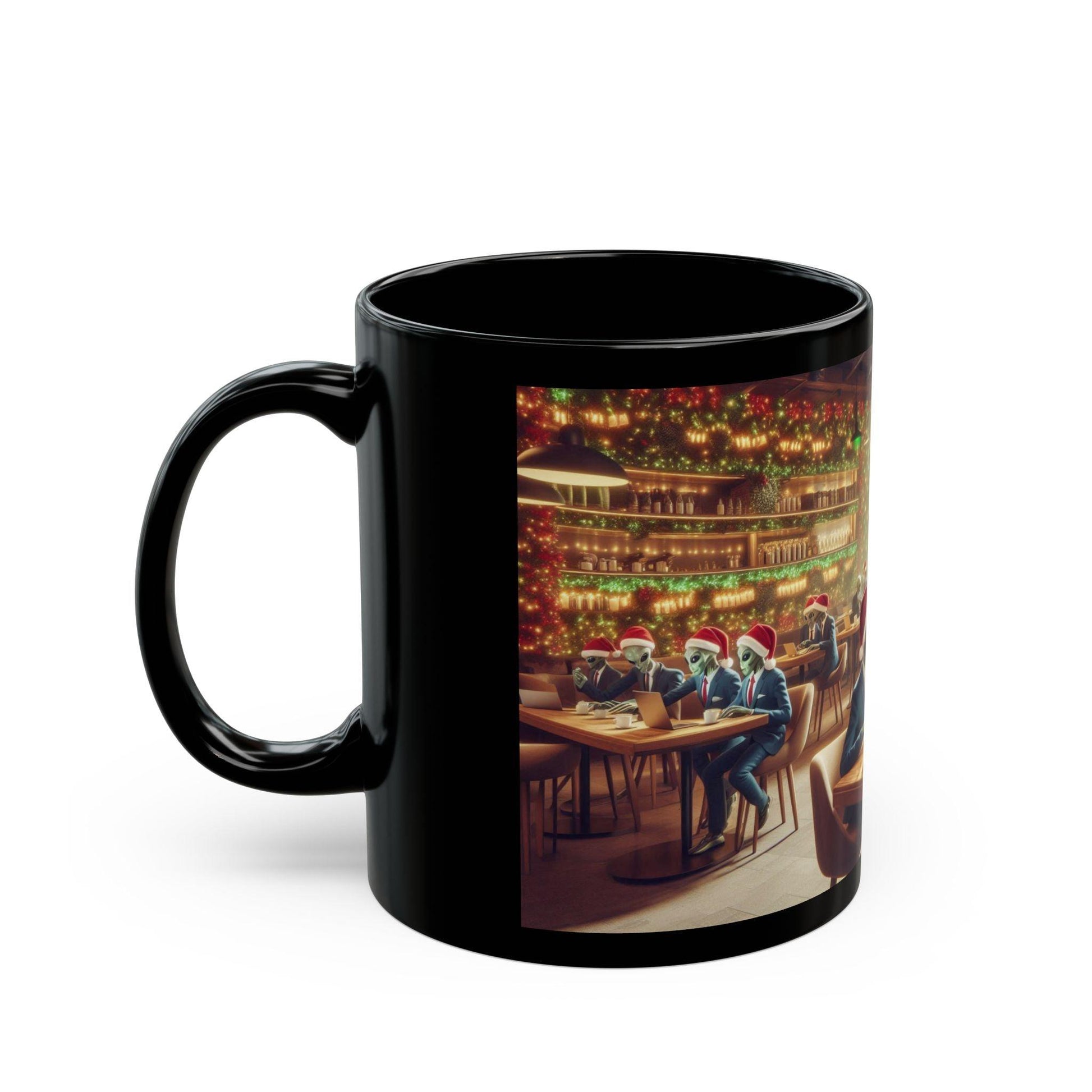 Alien Christmas Café Mug - A Festive and Out-of-This-World Design, 11oz - Dark Blue