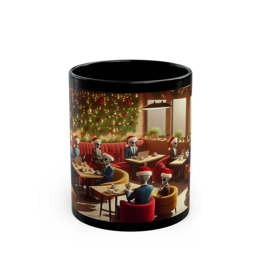 Alien Holiday Coffee Mug - Festive Café Vibes with a Quirky Twist, 11oz - Dark Blue