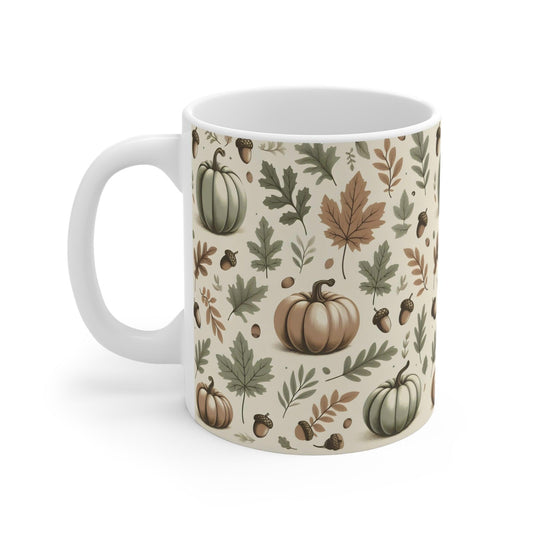 Autumn Harvest Mug – Cozy Fall Pumpkin and Leaf Design – 11oz - Dark Blue