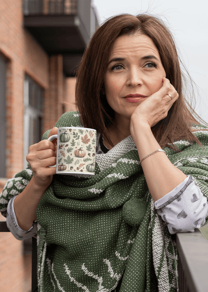 Autumn Harvest Mug – Cozy Fall Pumpkin and Leaf Design – 11oz - Dark Blue