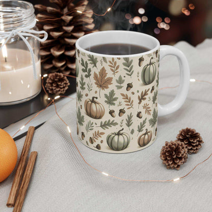 Autumn Harvest Mug – Cozy Fall Pumpkin and Leaf Design – 11oz - Dark Blue