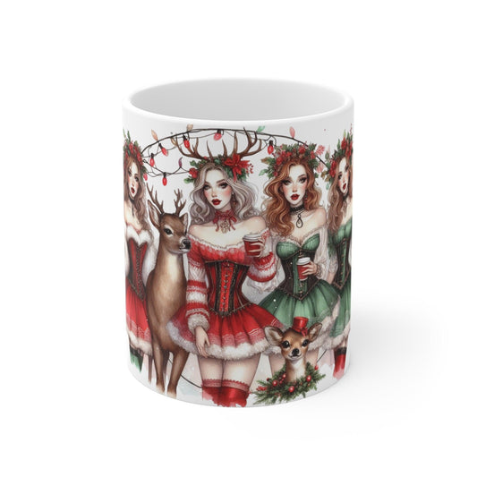 Elegant Holiday Women Mug | Stylish Christmas Coffee Mug, 11oz - Dark Blue