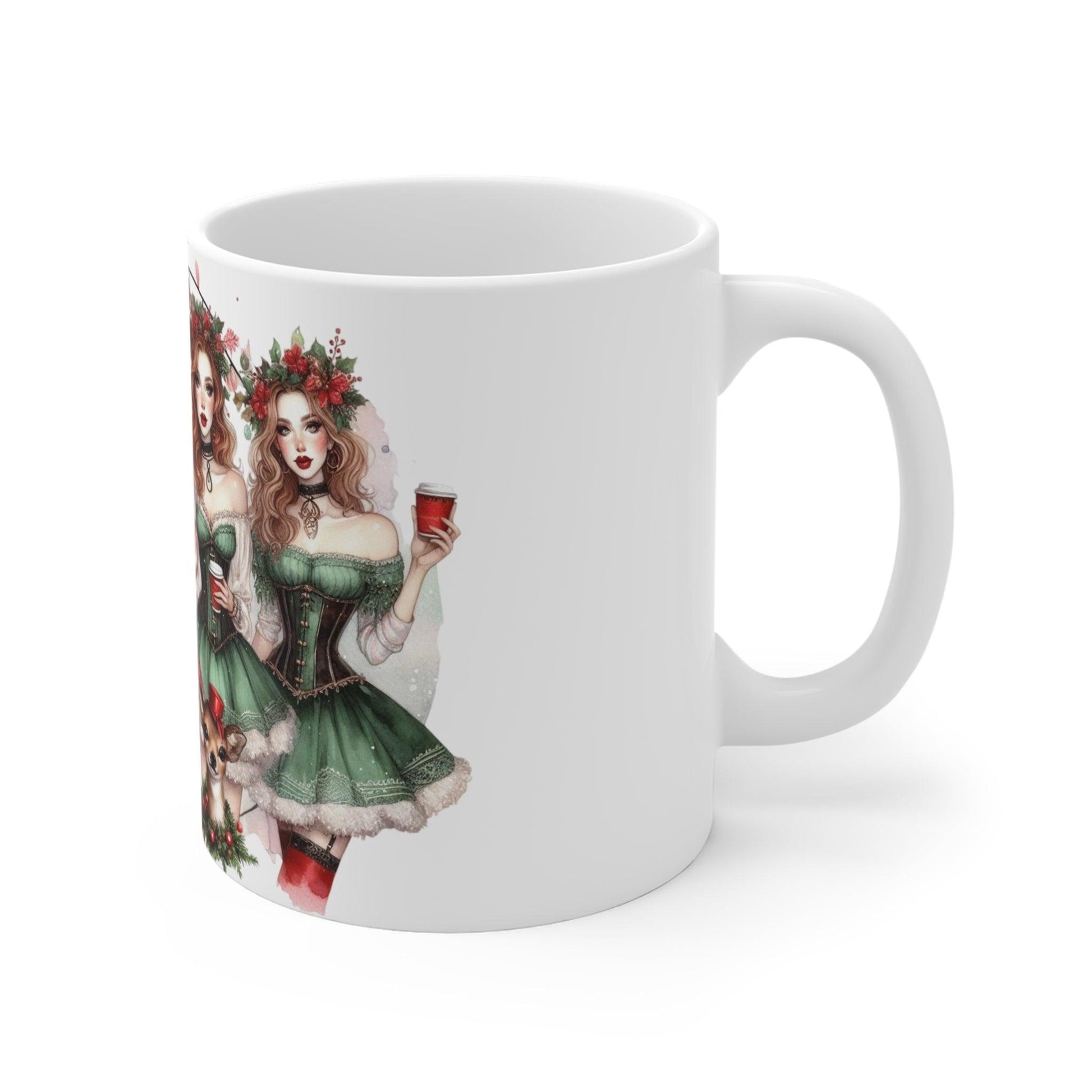 Elegant Holiday Women Mug | Stylish Christmas Coffee Mug, 11oz - Dark Blue