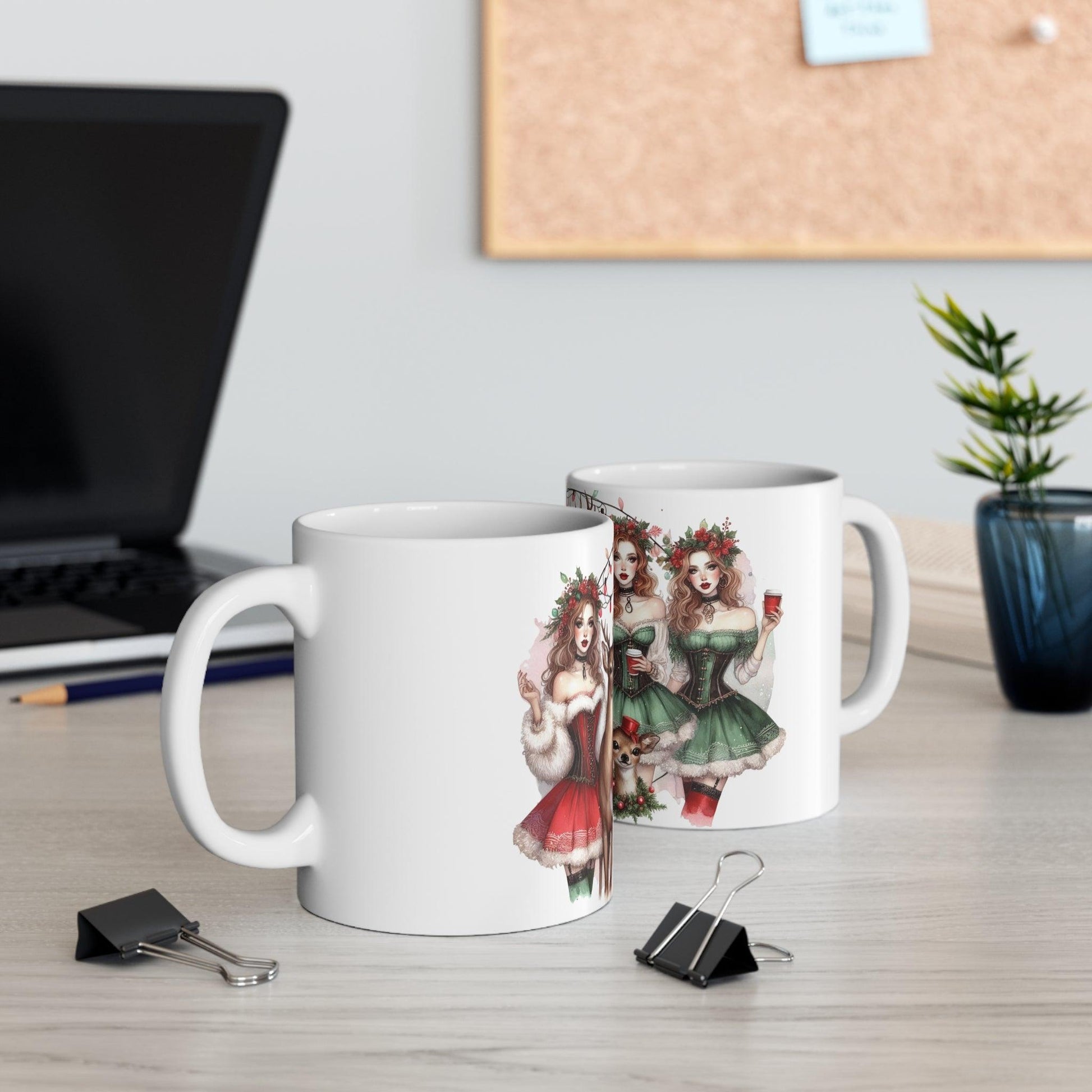 Elegant Holiday Women Mug | Stylish Christmas Coffee Mug, 11oz - Dark Blue