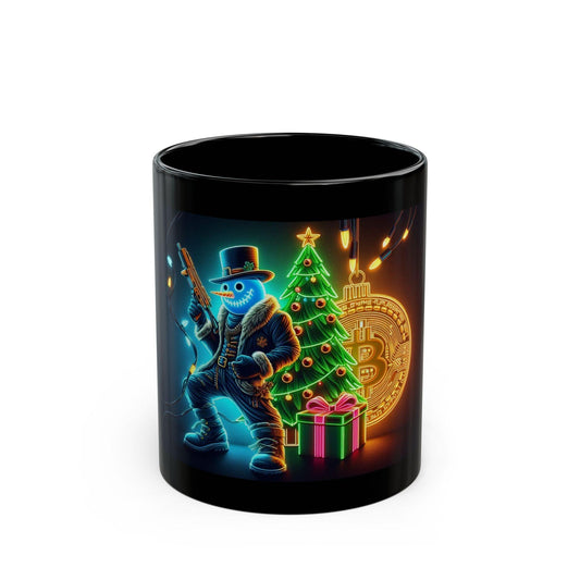 Festive Crypto Snowman Mug | Christmas Mug with Bitcoin Design, 11oz - Dark Blue