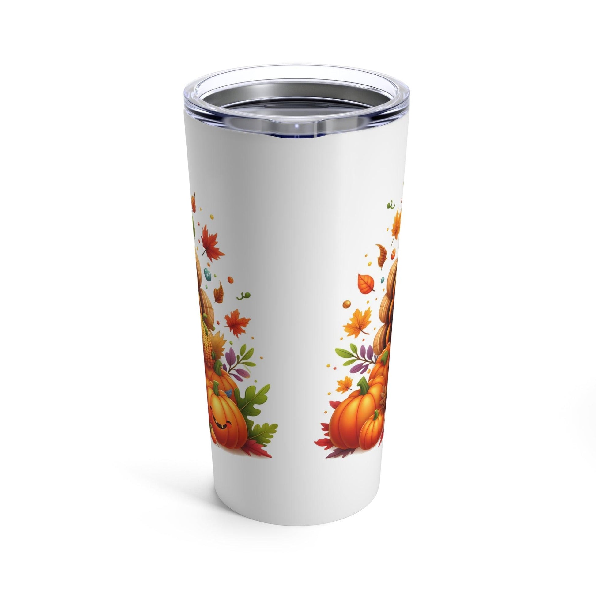 Thanksgiving Turkey Tumbler – Festive Fall Leaves and Pumpkins Design | 20oz Insulated Travel Mug - Dark Blue
