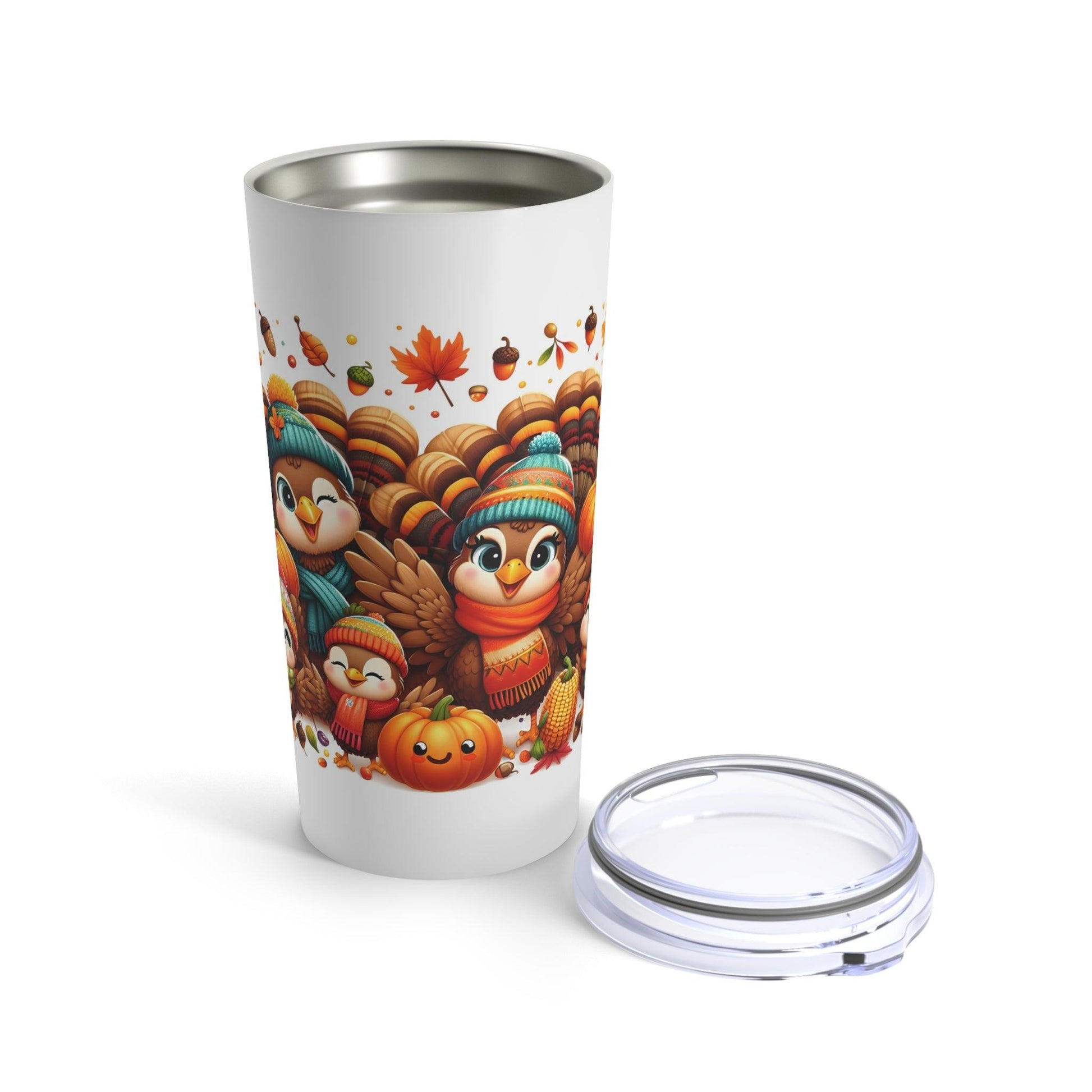 Thanksgiving Turkey Tumbler – Festive Fall Leaves and Pumpkins Design | 20oz Insulated Travel Mug - Dark Blue
