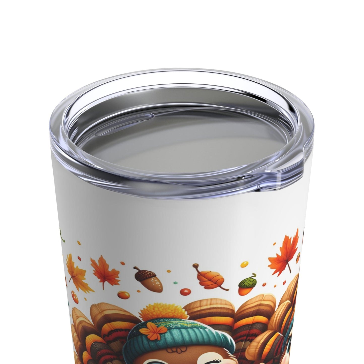 Thanksgiving Turkey Tumbler – Festive Fall Leaves and Pumpkins Design | 20oz Insulated Travel Mug - Dark Blue