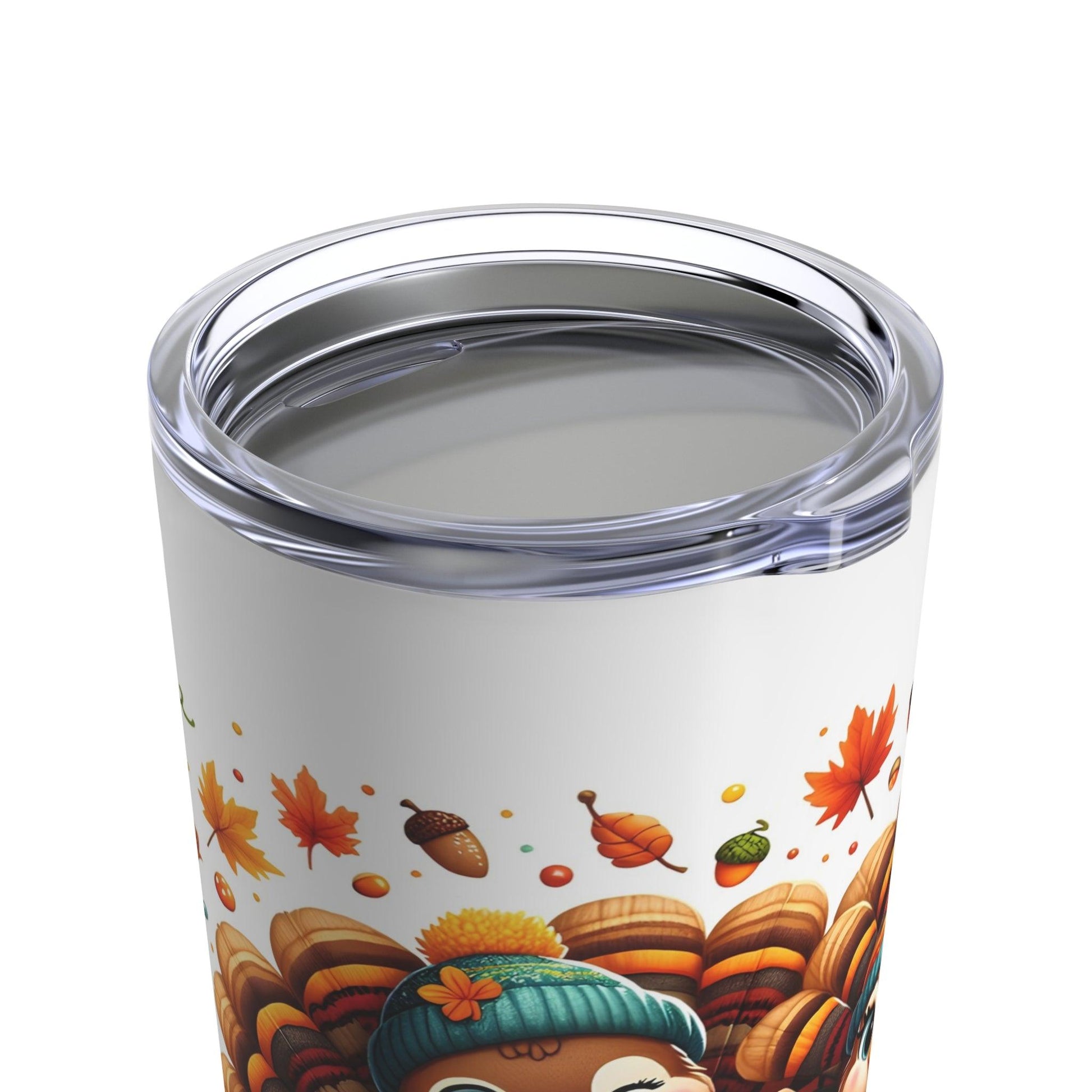 Thanksgiving Turkey Tumbler – Festive Fall Leaves and Pumpkins Design | 20oz Insulated Travel Mug - Dark Blue