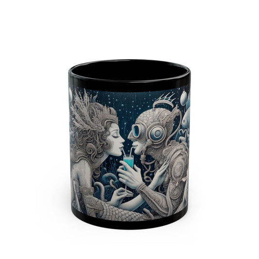 Underwater Love Story Mug - A Mesmerizing Design of Romance Beneath the Waves, 11oz - Dark Blue