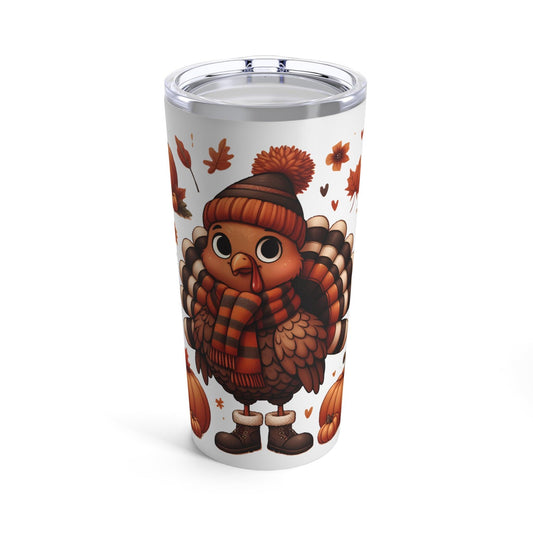 Whimsical Turkey Tumbler – Festive Fall and Thanksgiving Drinkware | 20oz Insulated Travel Mug - Dark Blue